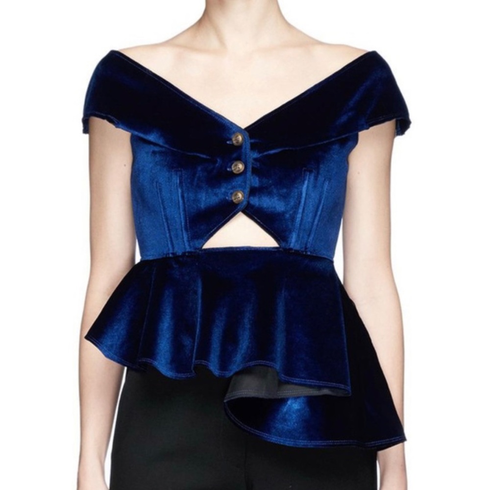 Self Portrait Off-the-Shoulder Velvet Peplum Top